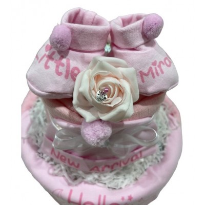 Hello World Pink 2 Tier Nappy Cake