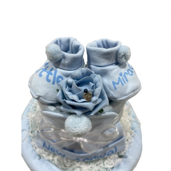 Hello World Blue 2 Tier Nappy Cake