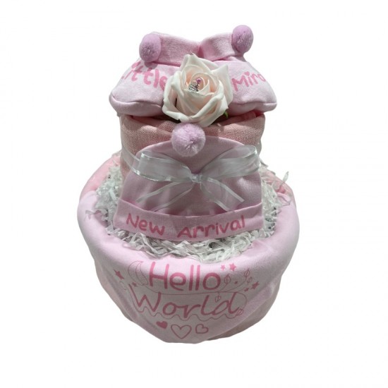 Hello World Pink 2 Tier Nappy Cake