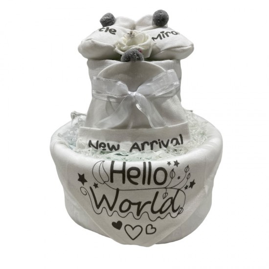 Hello World White 2 Tier Nappy Cake