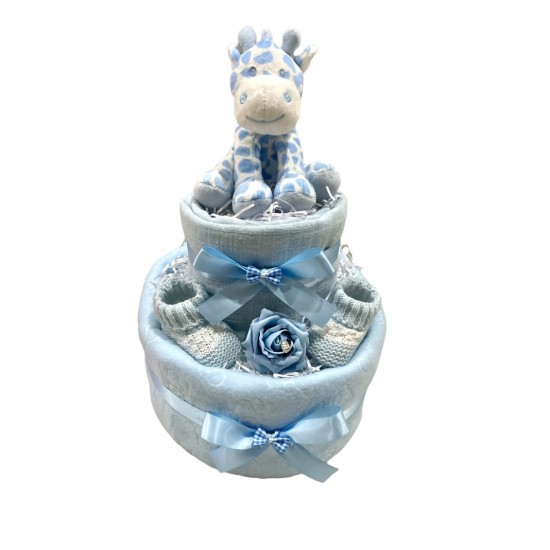 Blue/White Giraffe 2 Tier Nappy Cake