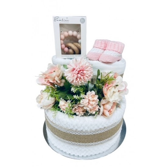 Flowers And Lace Pink Nappy Cake