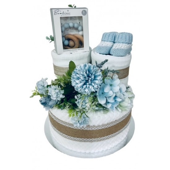 Flowers And Lace Blue Nappy Cake