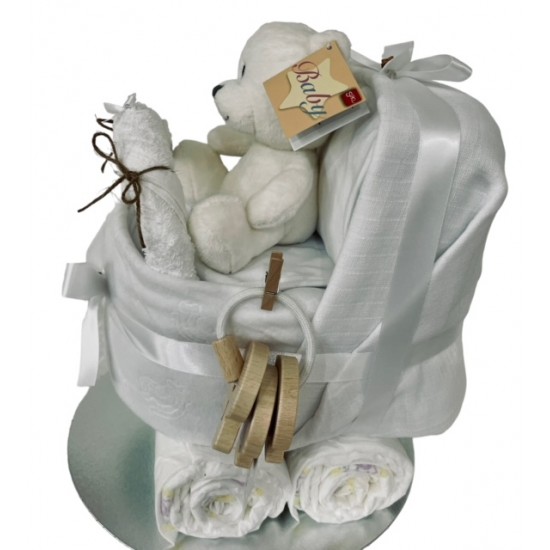 White Nappy Cake Pram