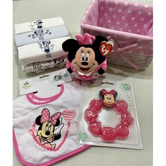 A  New Baby Girl Gift Hamper With Minnie Mouse