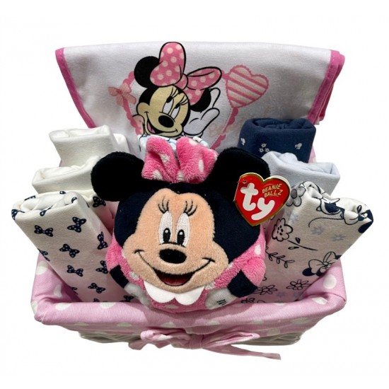 A  New Baby Girl Gift Hamper With Minnie Mouse