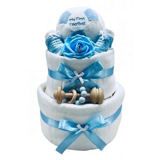 Baby’s First Football Nappy Cake - Blue