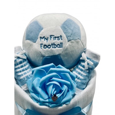 Baby’s First Football Nappy Cake - Blue