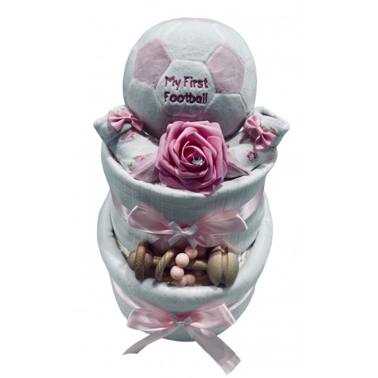 Baby’s First Football Nappy Cake - Pink