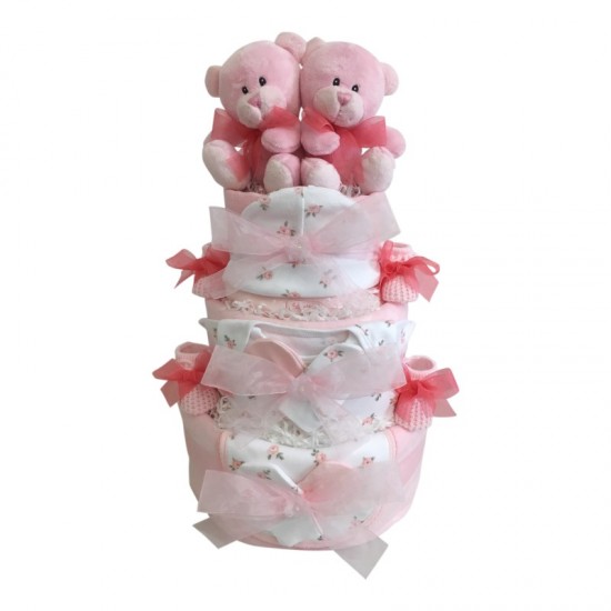 Twins Pink Nappy Cake