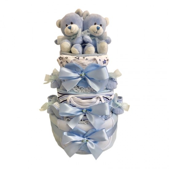 Twins Blue Nappy Cake