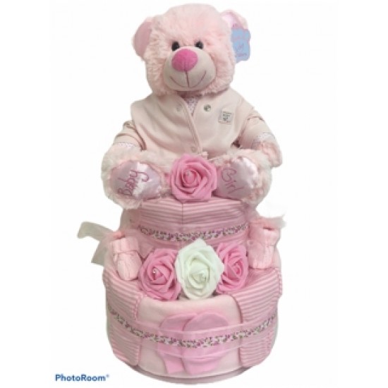 In The Pink Baby Girl 2 Tier Nappy Cake