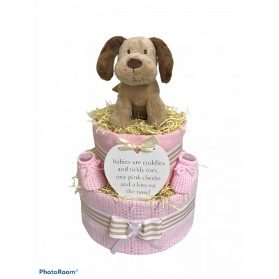 Puppy Dog Two Tier Nappy Cake - Pink