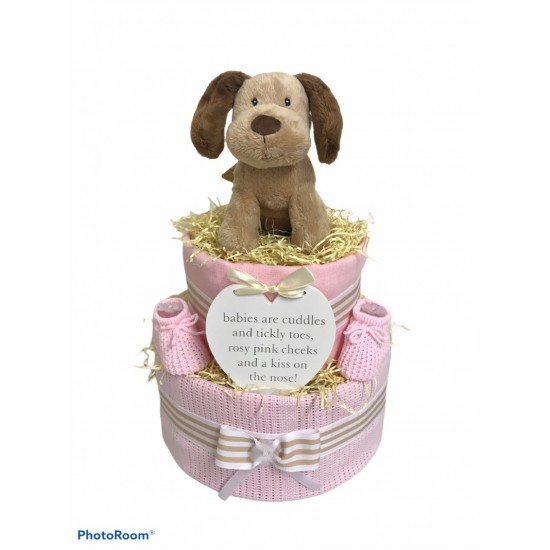 Puppy Dog Two Tier Nappy Cake - Pink