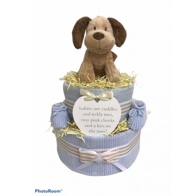 Puppy Dog Two Tier Nappy Cake - Blue