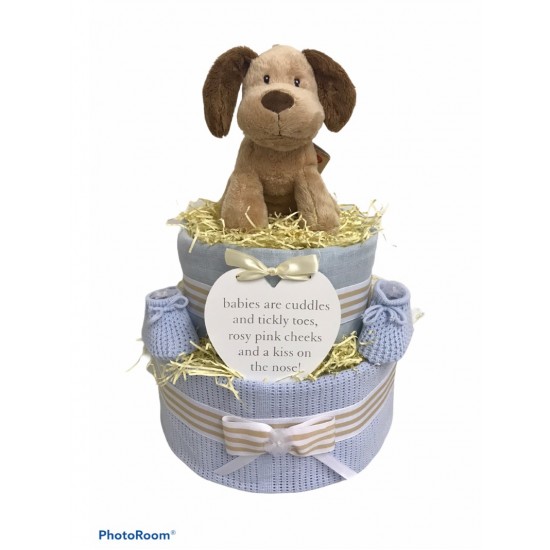 Puppy Dog Two Tier Nappy Cake - Pink