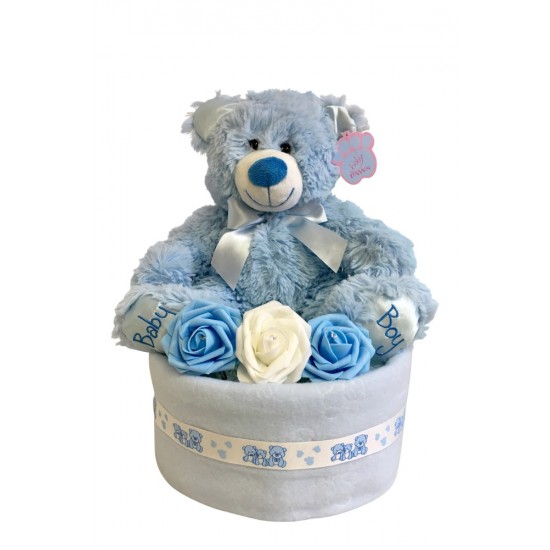 Keepsake Teddy Nappy Cake - Blue